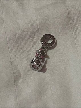 925 Sterling Silver Carousel Charm with Pink Enamel Accents